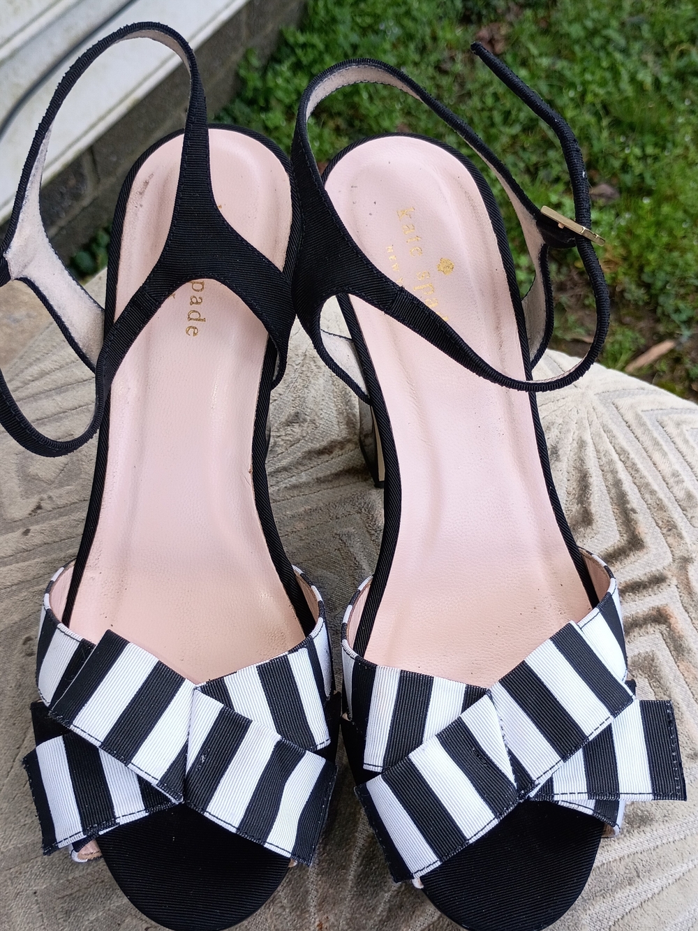 kate spade Black and White Striped Bow Slingback Heels